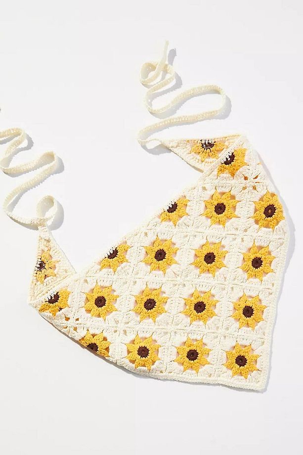Çiçekli Örgü Üçgen Bandana - 5