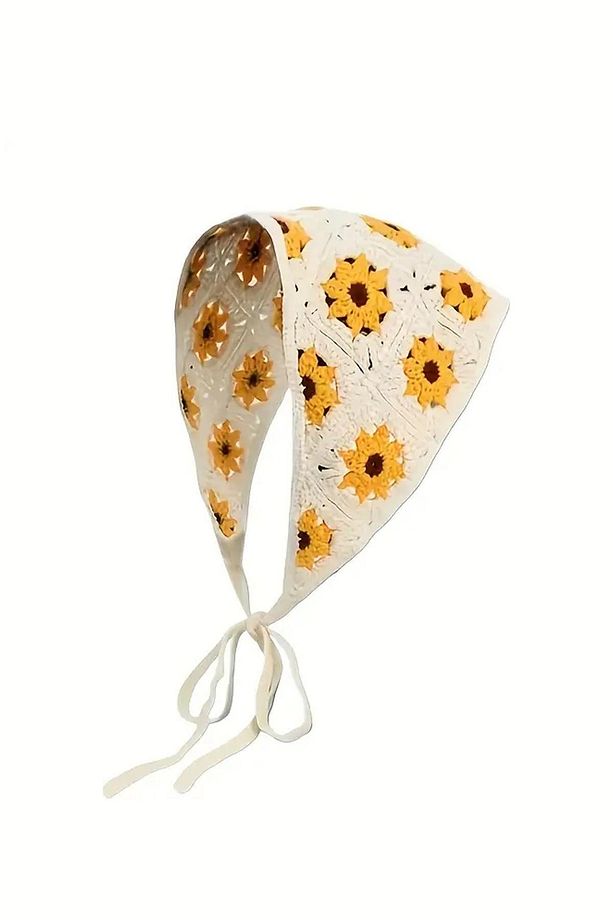 Çiçekli Örgü Üçgen Bandana - 3