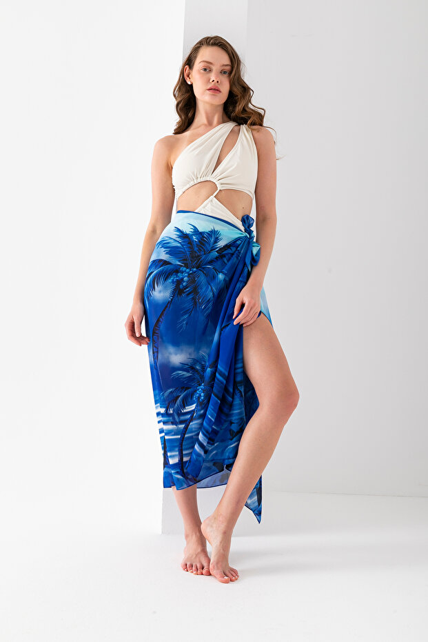 Palm Patterned Beach Pareo, Women's Pareo, Pareo, 100X200 cm