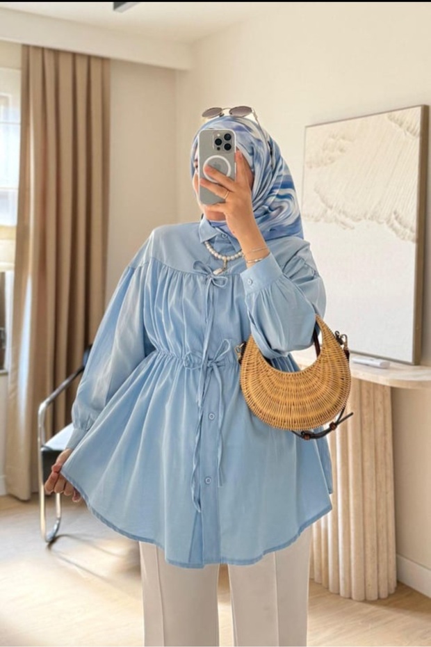Women's Drawstring Detailed Hijab Shirt