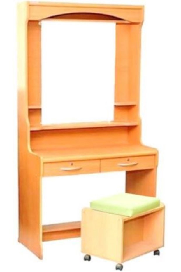 Wooden Large Dresser Table Vanity Table with Lockable Drawers and Stool Beige