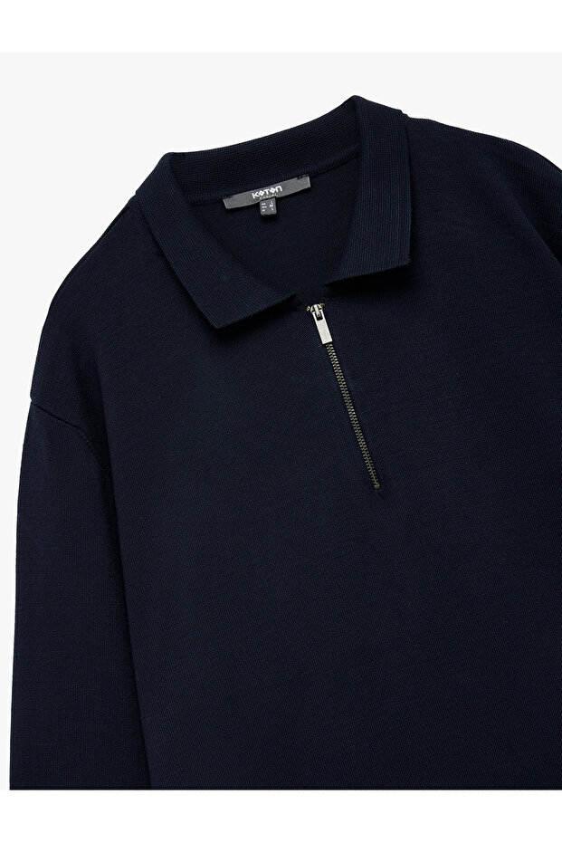 Long Sleeve Basic Viscose Half Zip Sweater - 5