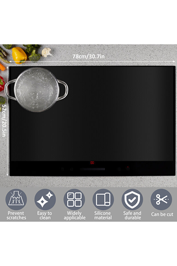 Black 52x78cm Induction Cooktop Protector Mat Silicone Induction Cooker Cover Heat Resistant & Water