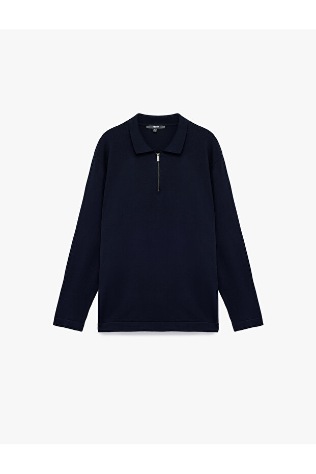 Long Sleeve Basic Viscose Half Zip Sweater - 3