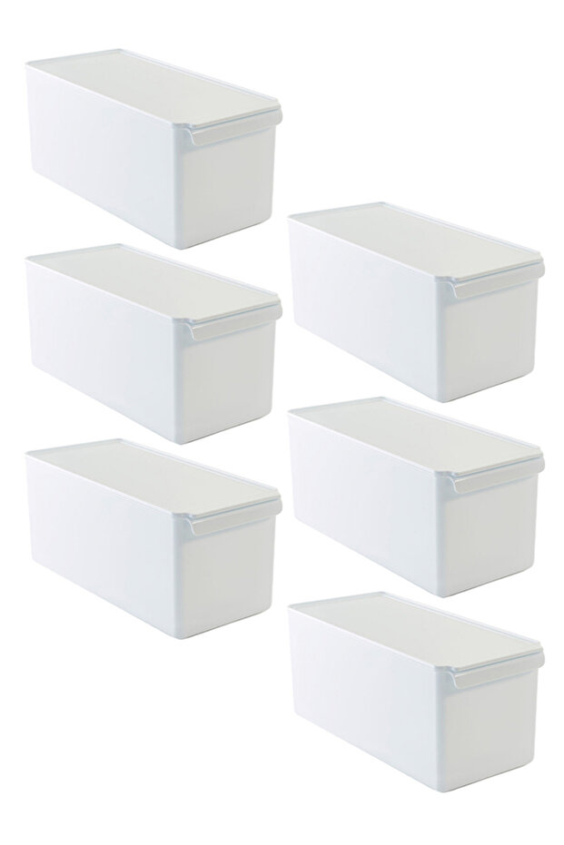 6-Piece Refrigerator Organizer with Lid, In-Cabinet Organizer Storage Container Set 165*355*160 mm - White