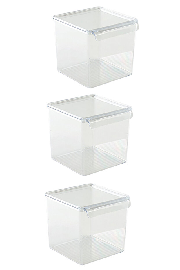3-Piece Refrigerator Organizer with Lid, In-Cabinet Organizer Storage Container Set 165*178*160 mm - Transparent