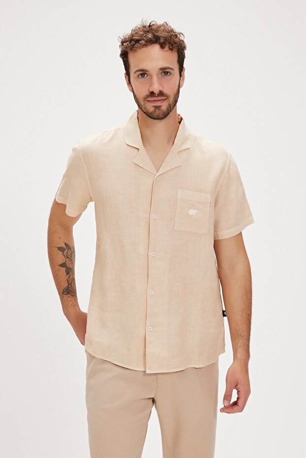 Lyne Beige Short Sleeve Men's Shirt
