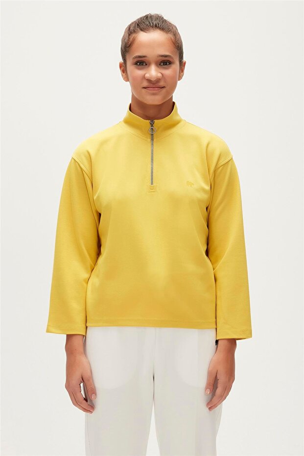 سويت شيرت نسائي من Lexi Half-Zip Cider أصفر نصف سحاب