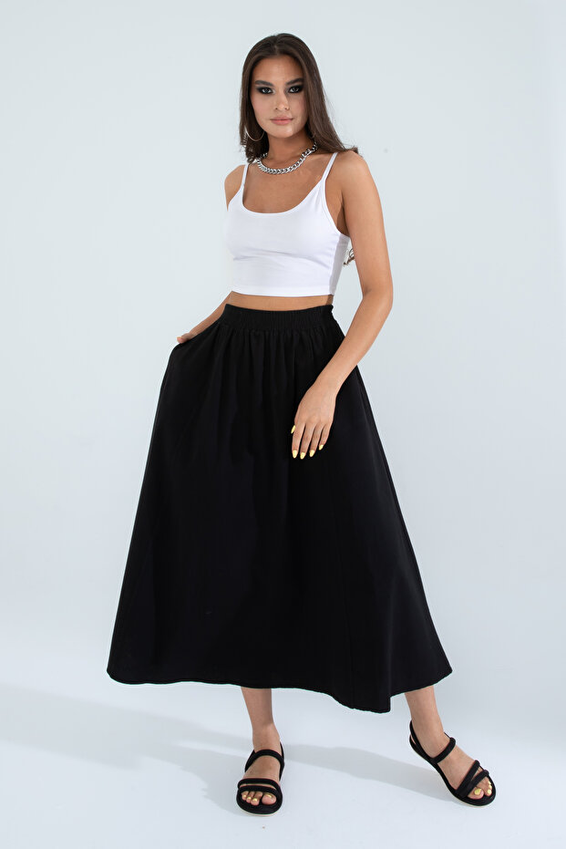 Women's A-Line High Waist Pocketed Flowy Flared Skirt - Textured Linen