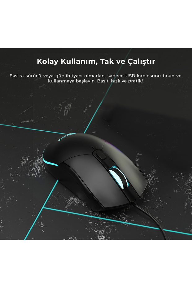 Ms120 Usb Kablolu 2400dpı 4 Tuşlu Rgb Led Aydınlatmalı Optik Gaming Optik Mouse Siyah - 5