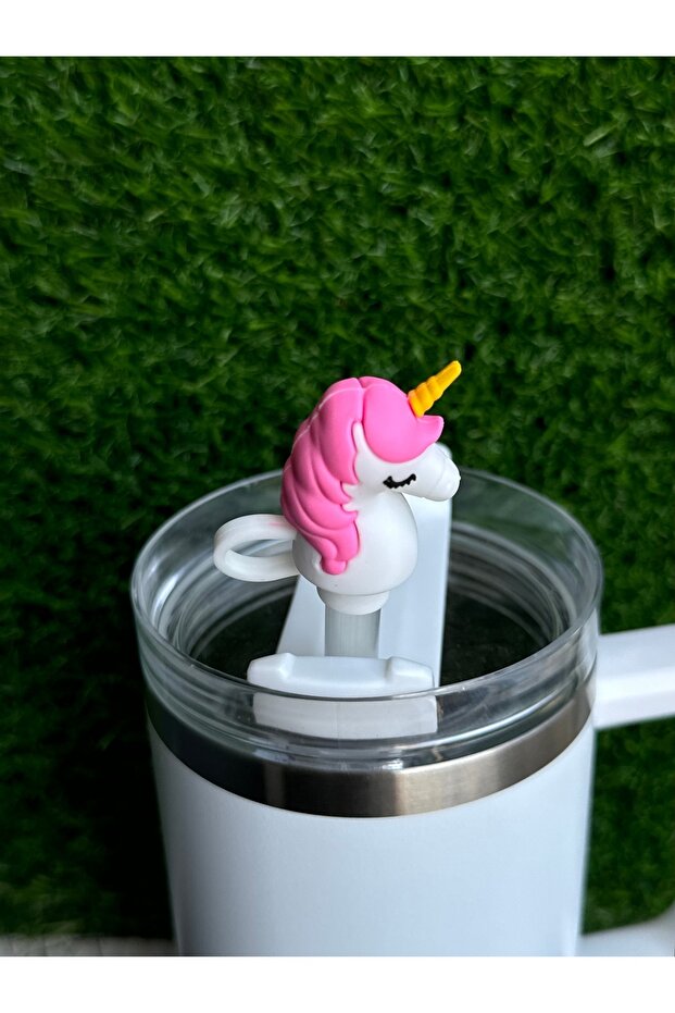 Unicorn Termos Pipet Süsü/Unicornlu Pipet Tıpası/Hayvan Figür Pipet Kılıfı - 2