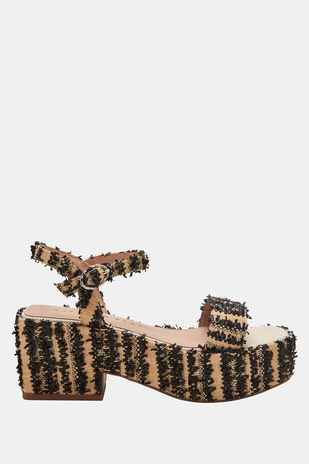 The Busy Bee Women's Black Woven Platform Heel Sandals