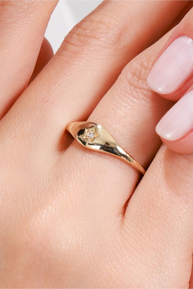14 Ayar Yıldız Model Altın Kadın Minimal Eklem Yüzük - 1