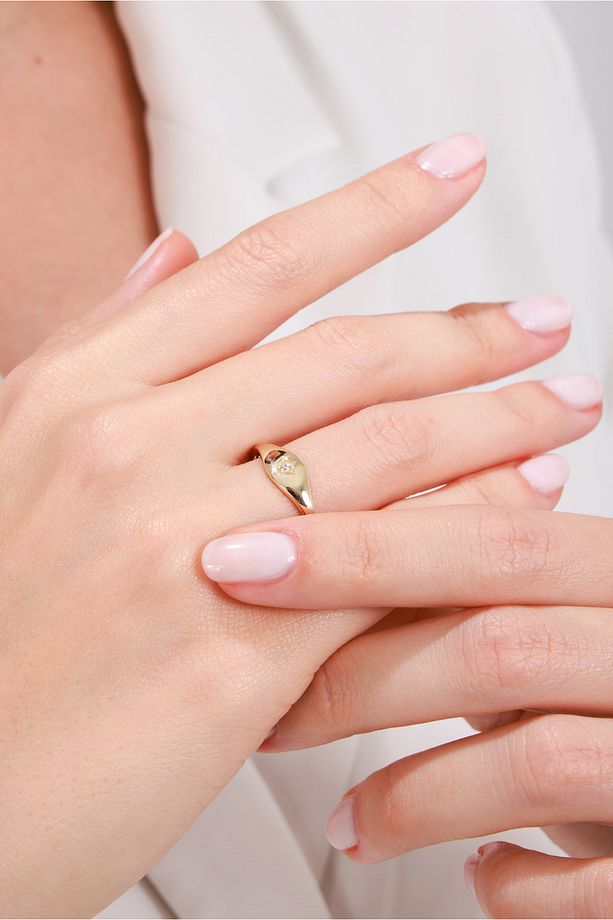 14 Ayar Yıldız Model Altın Kadın Minimal Eklem Yüzük - 4