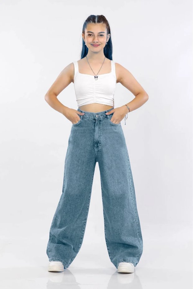 Girls Wide Baggy Fit Wide Leg Jeans
