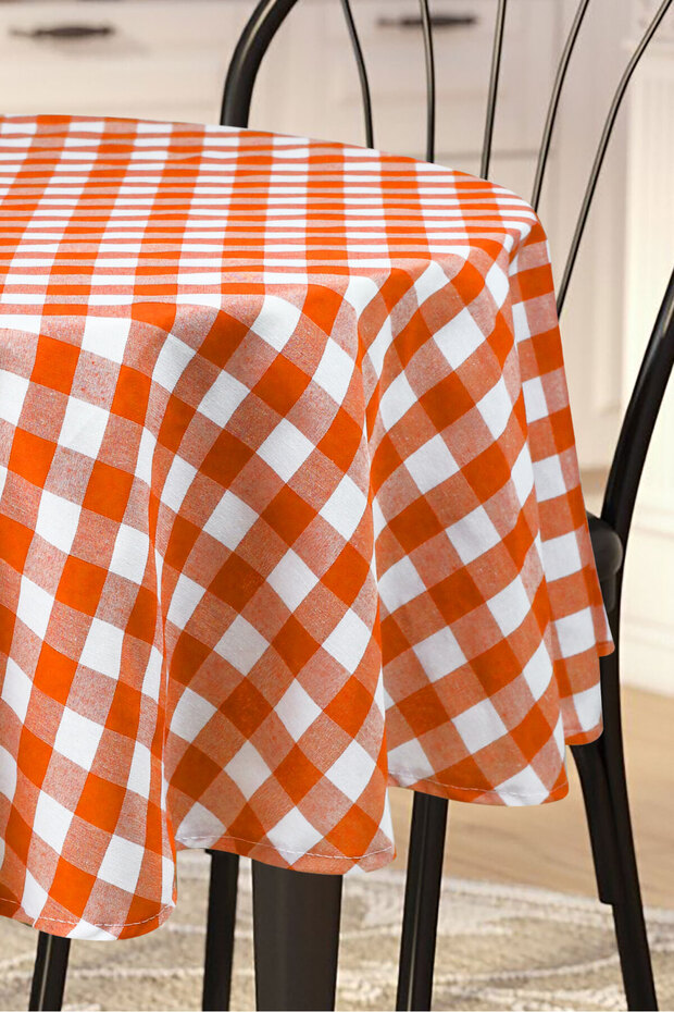 مفرش طاولة مربع كبير مستدير من القماش القطني - 3