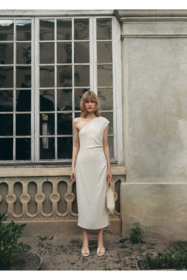 Asimetrik pileli elbise - 2