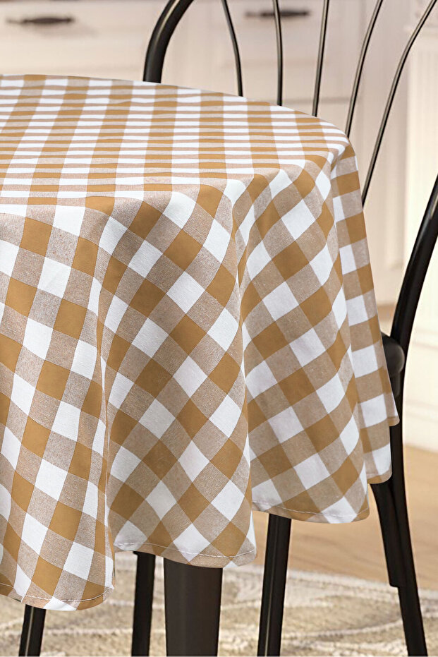 مفرش طاولة مربع كبير مستدير من القماش القطني - 3