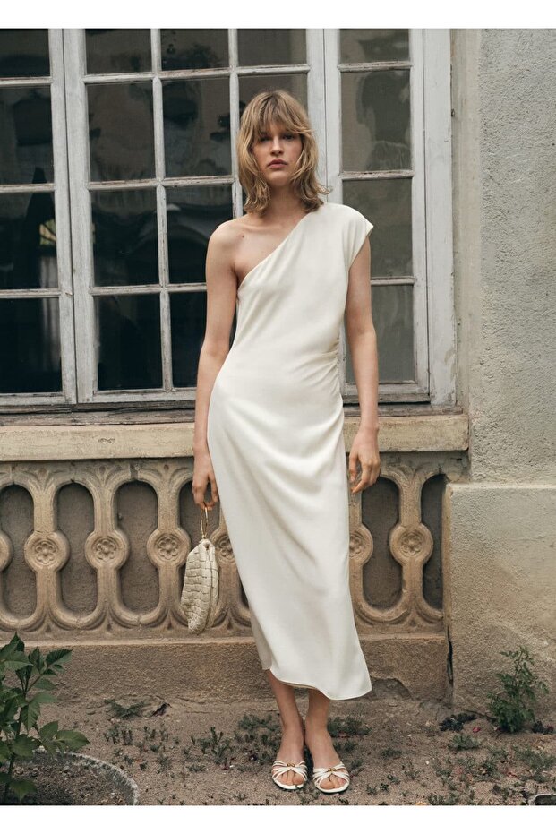 Asimetrik pileli elbise - 5