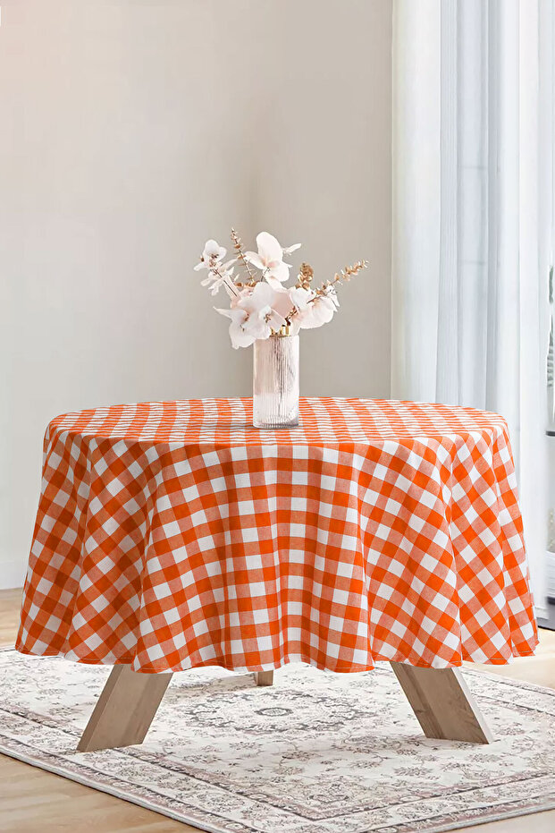 مفرش طاولة مربع كبير مستدير من القماش القطني - 4