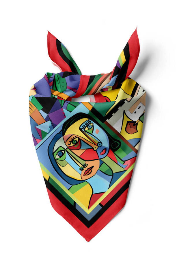 A11 Kadın Portrait Desenli Bandana 50x50 Kırmızı Dg0238-22 Snz - 1