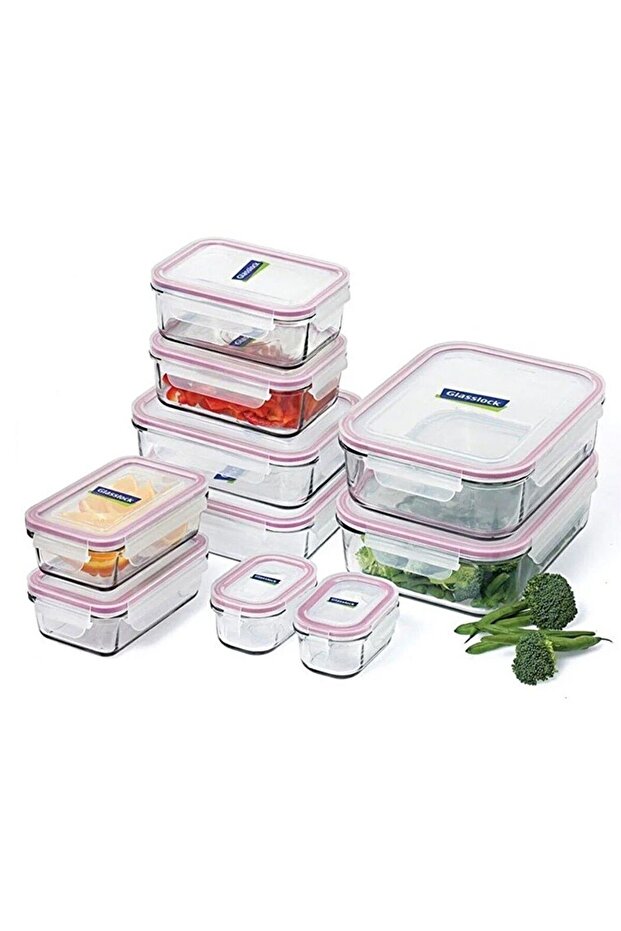 Rectangular Glass Storage Container 1000 ml Pink Lid Lock Food Container - Microwave Safe - 5