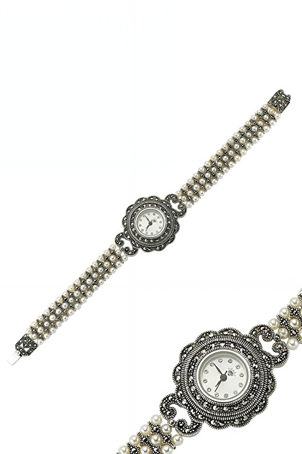 Gümüş Markazit Taşlı Saat - 1