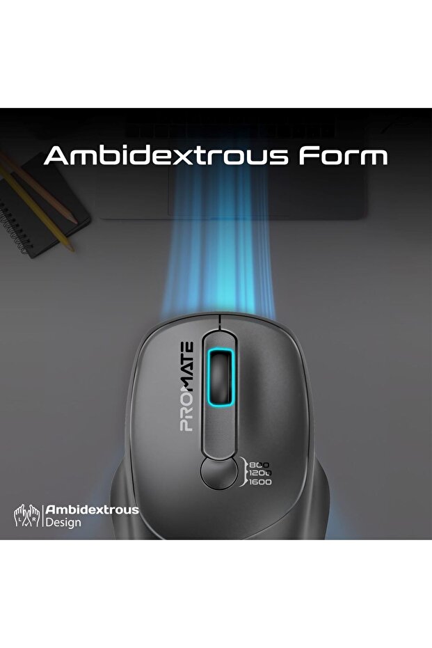 UniGlide Wireless Mouse with Adjustable DPI - Black - 6