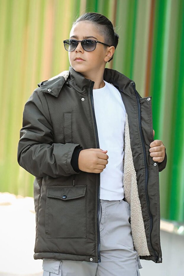Oxford Removable Hooded Boy's Coat with Fleece Inside
