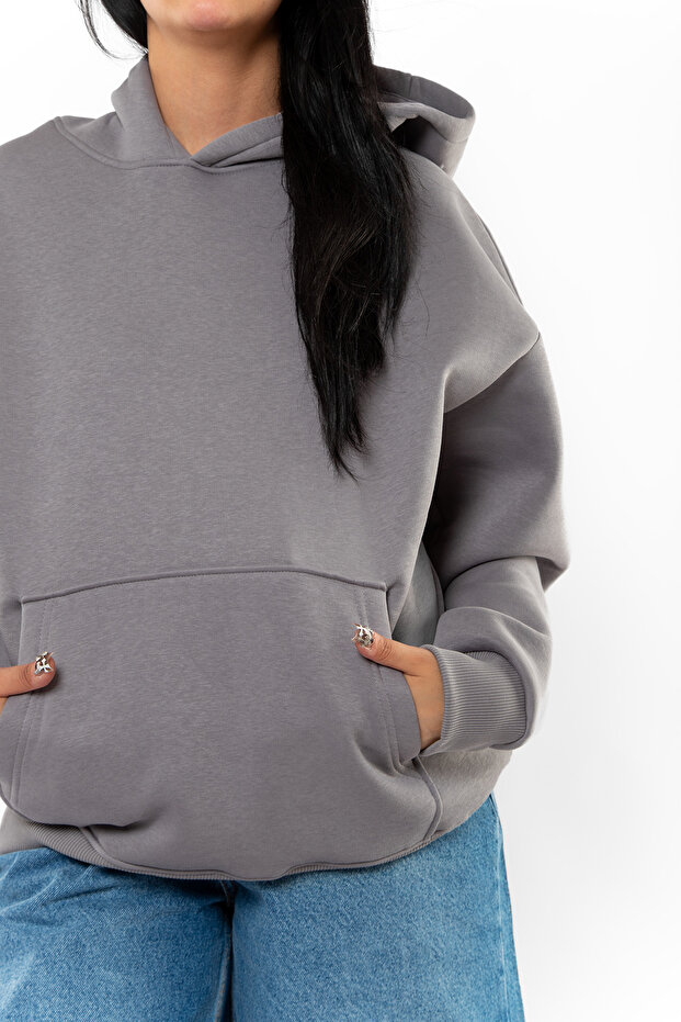 هودي أساسي كبير الحجم للجنسين باللون الرمادي - 6