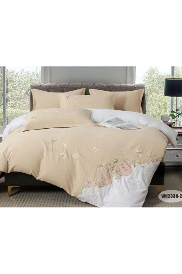 10 Pc Exclusive Luxury Collection All Season Cotton Floral Comforter Set Cream