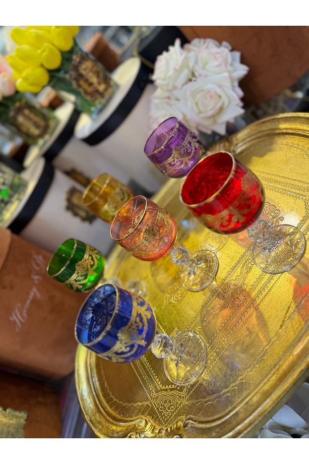 ESTERHOMEDECOR 6’lı Yaldız işlemeli kristal kahve yanı bardak 250ml - 7