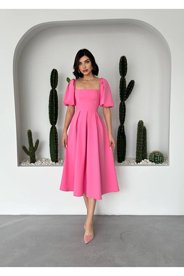 Benjamin Balon Kol Midi Elbise - 5