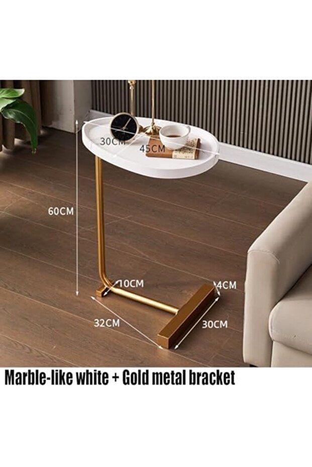 Oval C Side Table, C Shaped Side Table, Small Side Table, Couch Tables That Slide Under, - 2