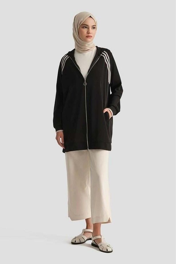 Trend Boydan Fermuarlı Kapüşonlu Tunik 25YT409 - Siyah - 2