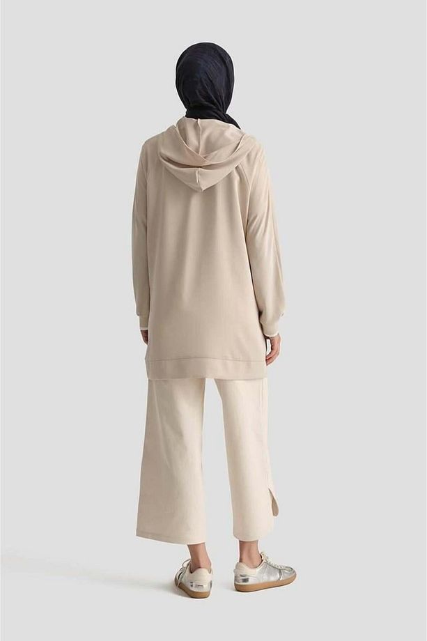 Trend Boydan Fermuarlı Kapüşonlu Tunik 25YT409 - Taş - 5