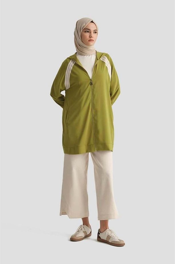 Trend Boydan Fermuarlı Kapüşonlu Tunik 25YT409 - Olive - 2