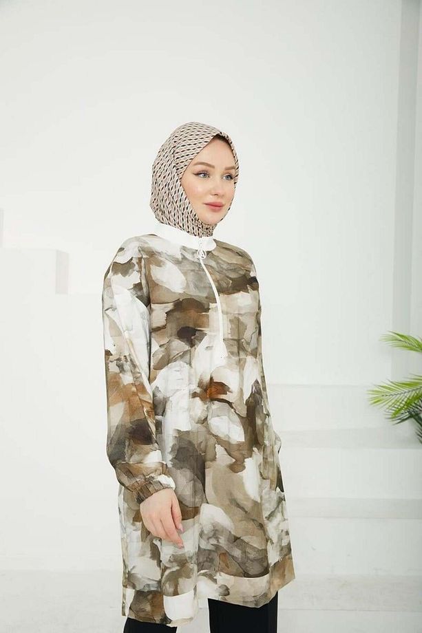 Trend Fermuarlı Desenli Tunik 25YT438 - Haki - 7
