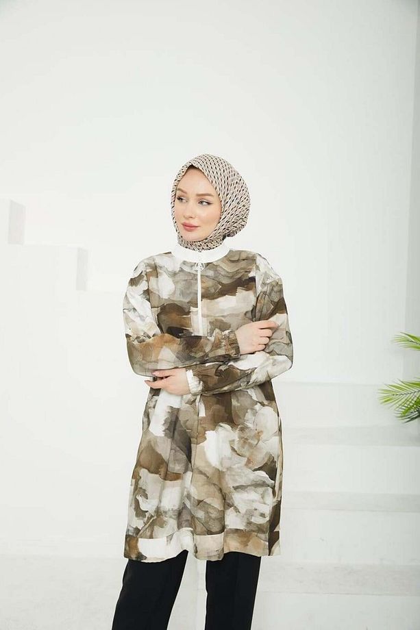 Trend Fermuarlı Desenli Tunik 25YT438 - Haki - 6