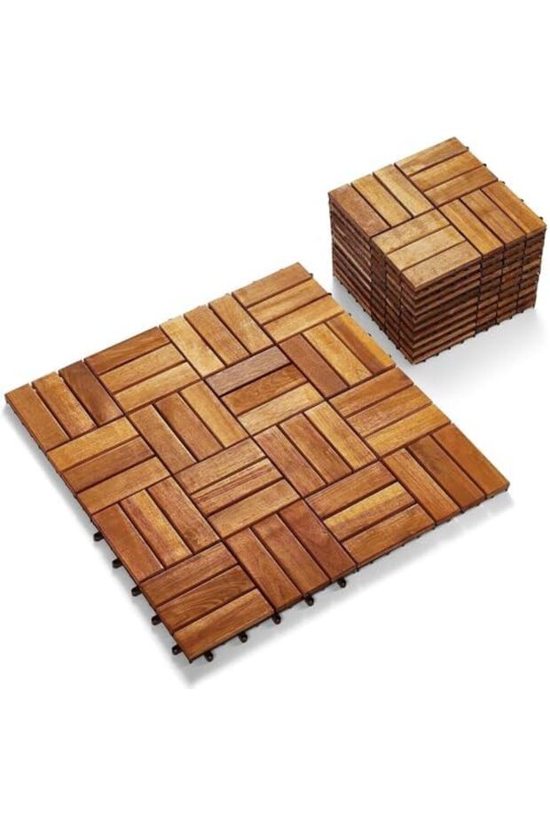 FFD Pack of 10 Wooden Decking Tiles – Interlocking Waterproof Hardwood Floor Tiles