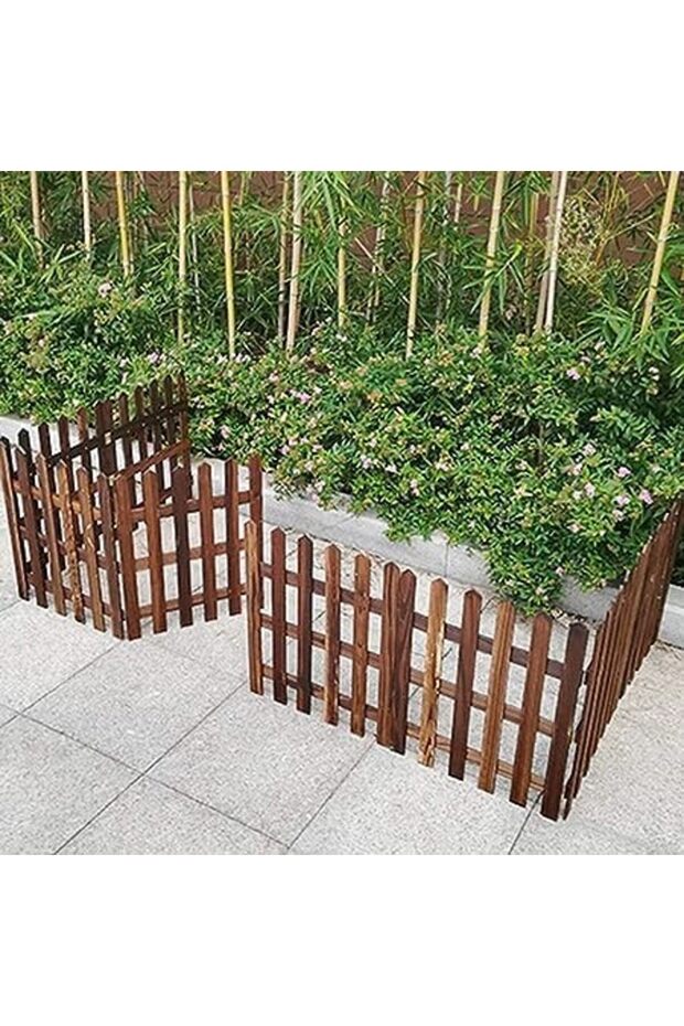 FFD Wooden Garden Border Fence – Decorative Picket Fence for Lawn Edging, Plants, Trees 30cm