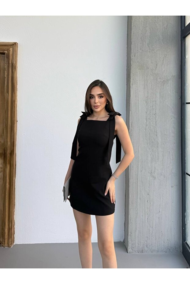İp Bağlamalı Kısa Elbise - 1