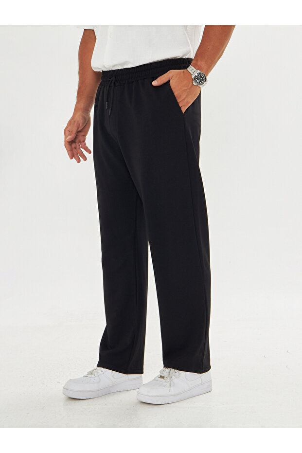 Erkek Baggy Krep Kumaş Bağcıklı Pantolon - 1
