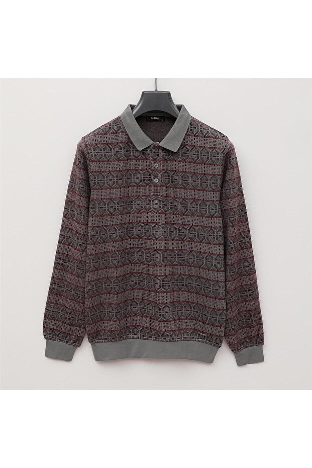 Men's Polo Collar Long Sleeve Slim T-Shirt - Dij-2402 - Silver