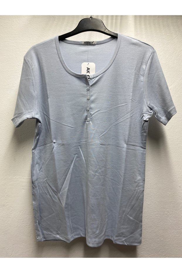 Cotton Solid Color Normal Fit Buttoned Lycra Cotton Ribbon Cotton Short Sleeve Women's Mother's Combed Tee