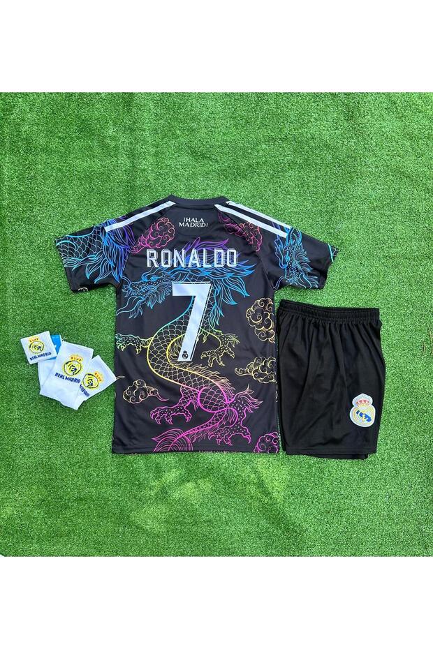 FEEL STYLE Real Madridd Ejderha Desenli Cristiano Ronaldo Çocuk Forması 4'lü Set (Armalı New)
