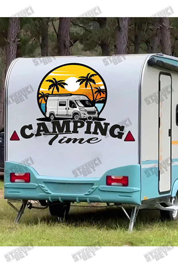 Camping Time 40×34 cm Sticker Caravan Sticker Covering Sea View