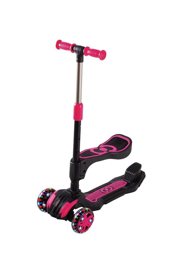 Oturaklı 3 Tekerlekli LED Işıklı, Katlanabilir Yükseklik Ayarlı Çocuk Combo Scooter - 2