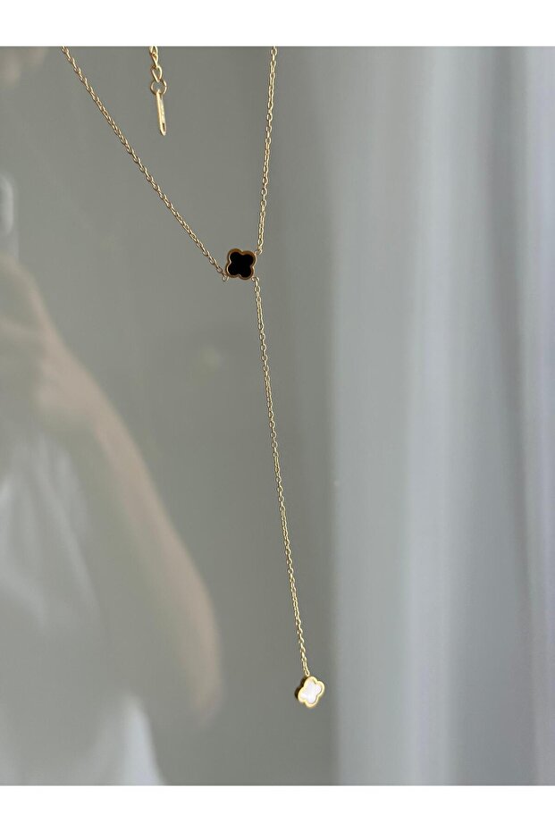 Yonca detaylı Y kolye - 2