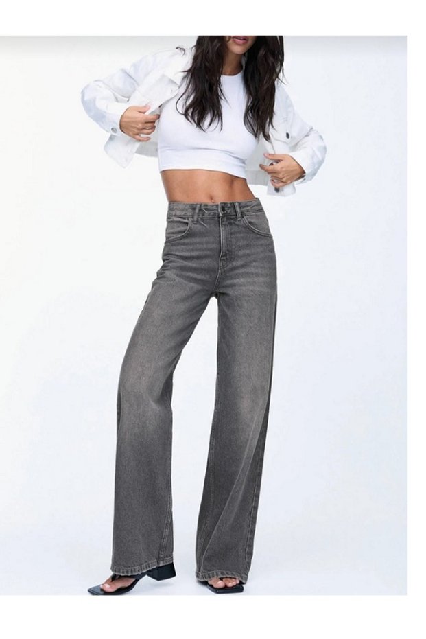 Copy - Women's High Waist Beige Jeans Casual Beige Denim Pants Palazzo Julia